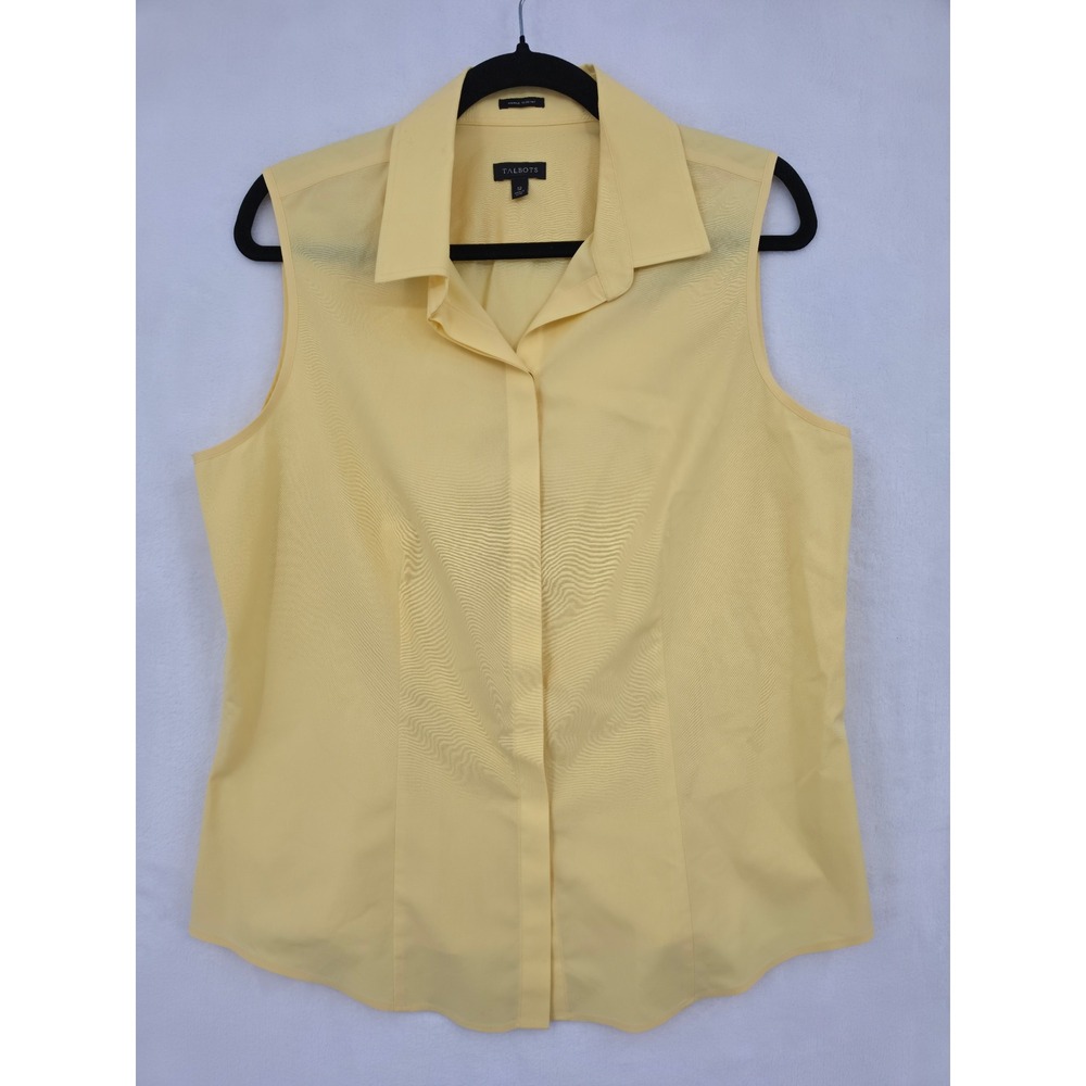 Talbots Womens Yellow Sleeveless Button Down Shirt Cotton Stretch 12 Sunshine